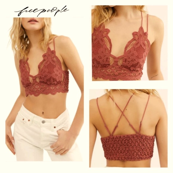 Free People Other - Free People Intimately Adella Rust Lace Bralette Longline Crochet Smocked Small